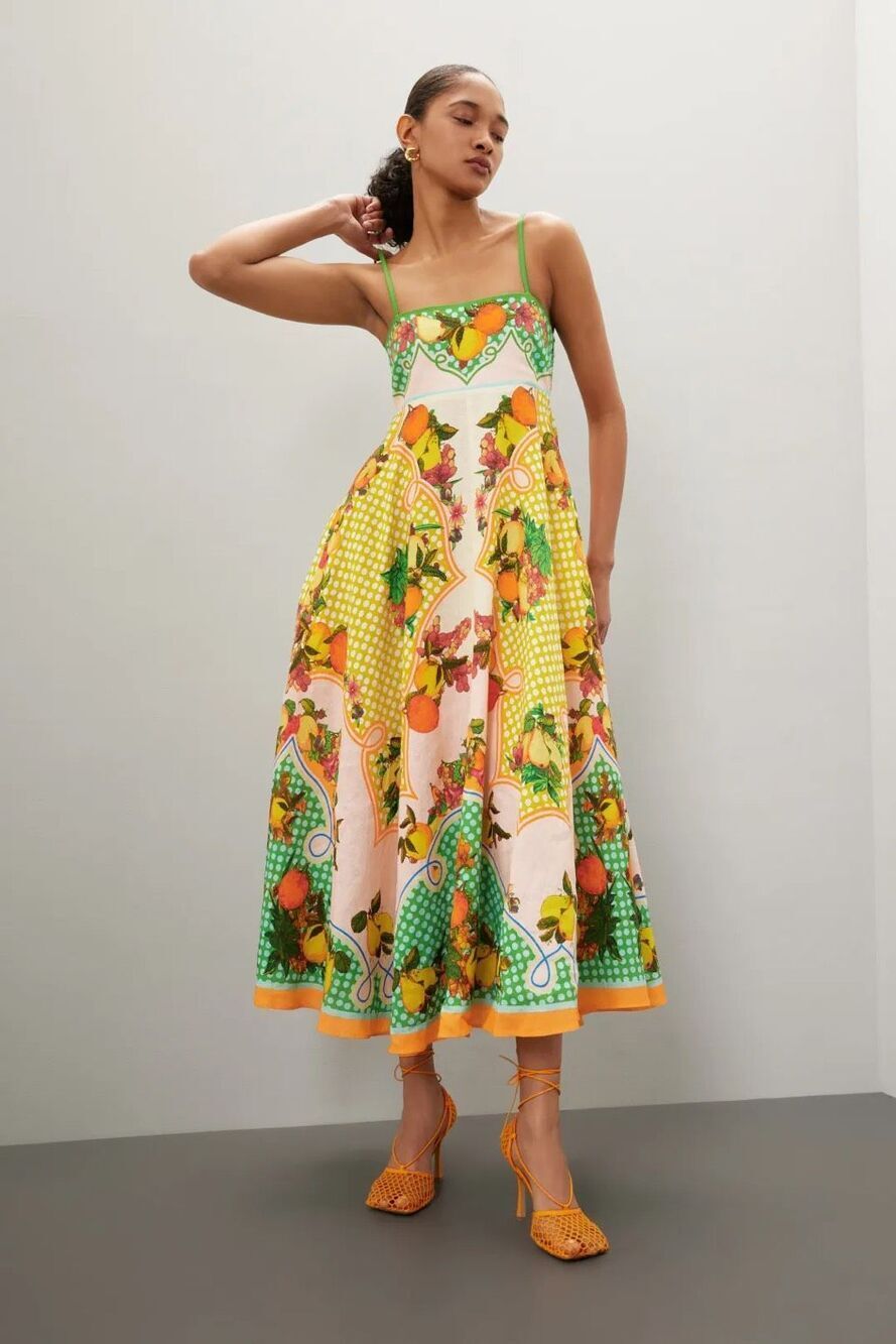 Alemais Lemonis Fruit Linen Maxi Dress Size 2